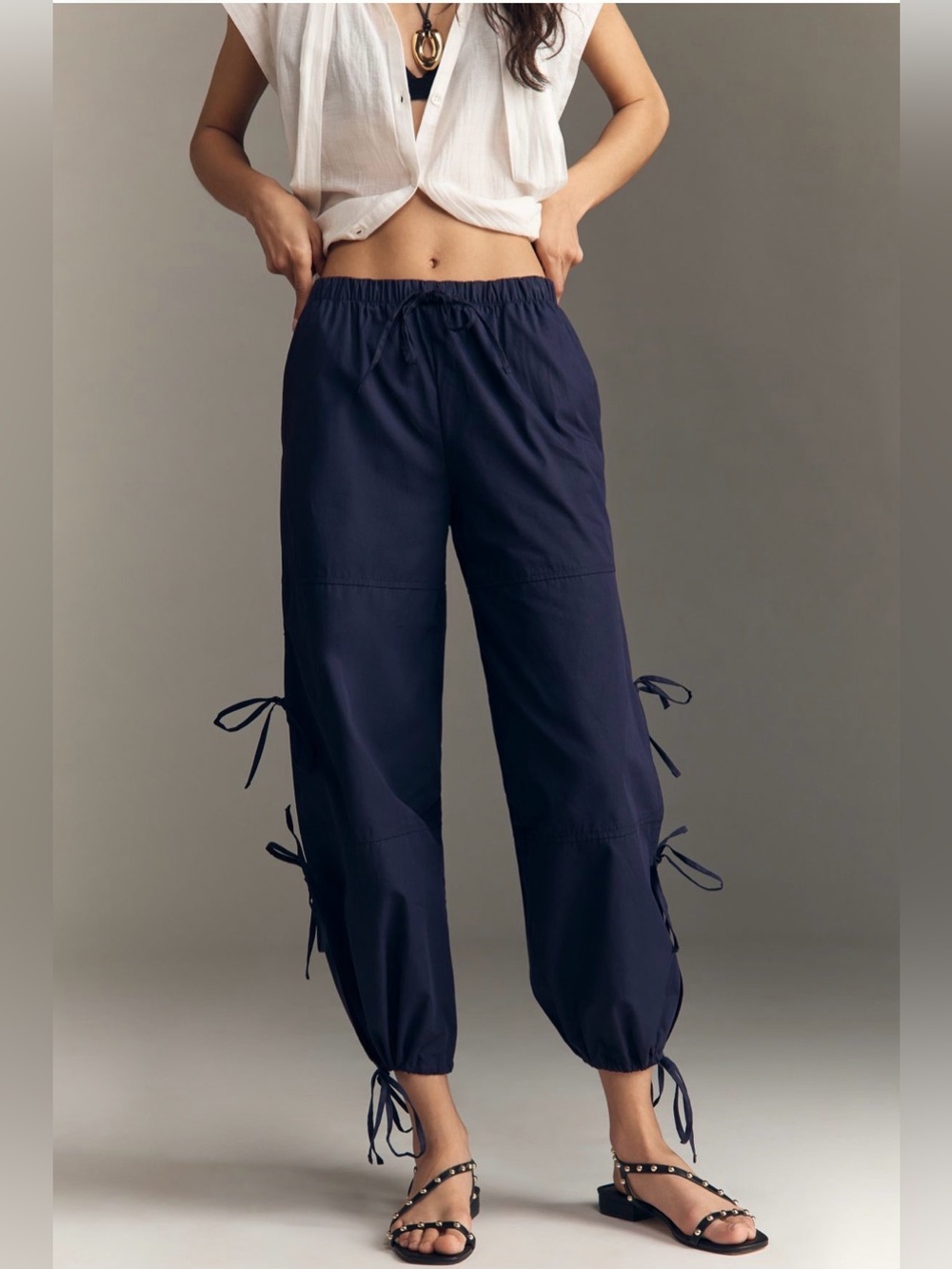 Maeve Cotton Poplin Ankle-Tie Balloon Pants Tall Long